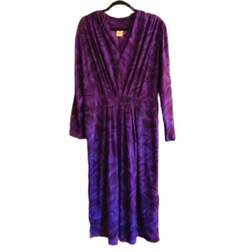 Vintage 80s midi rouched dress in great color - Picture 9 of 14